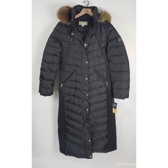 Michael Michael Kors Women's Sz. S Hooded Faux Fur Maxi Down Coat Gun Metal NWT - Picture 2 of 8